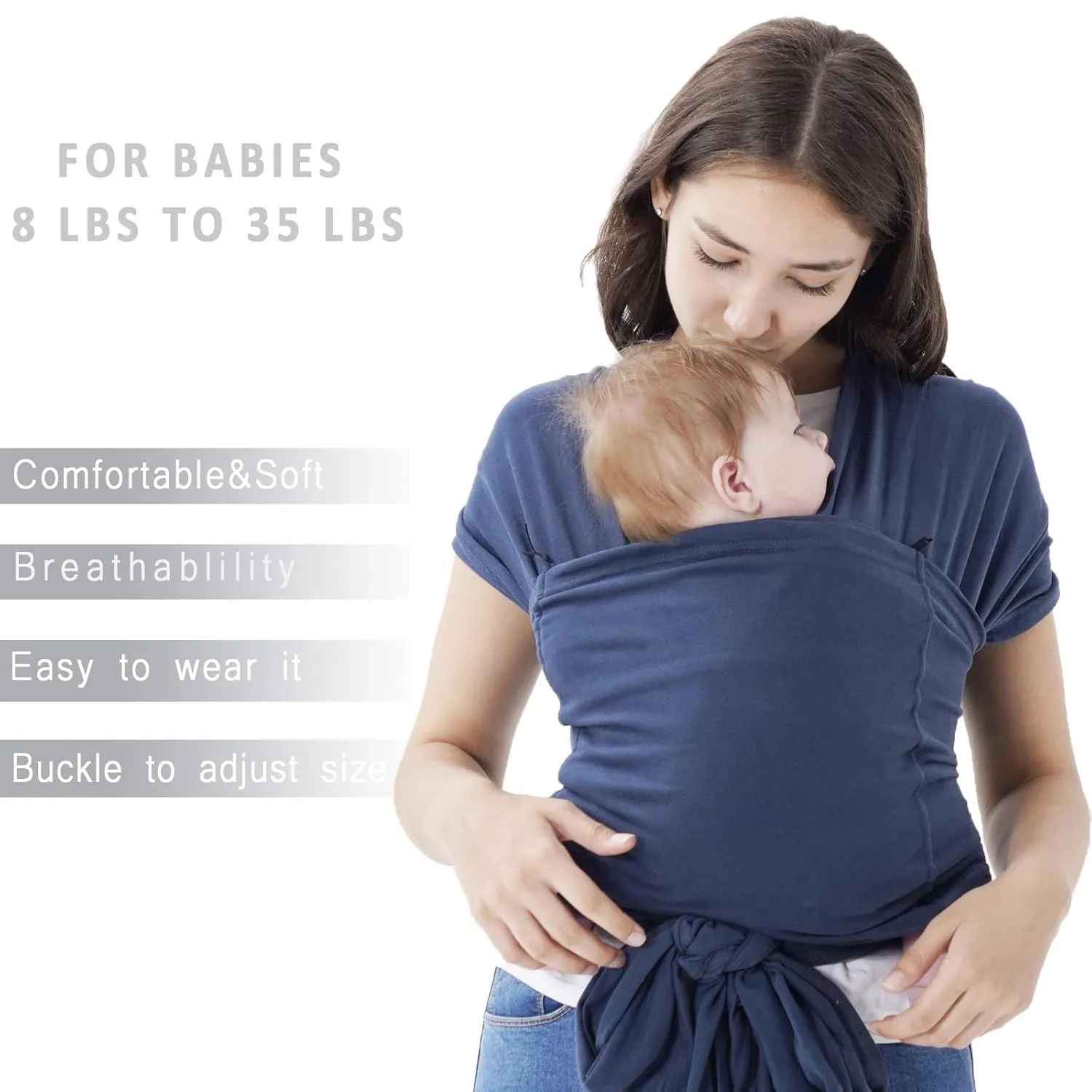 Baby warps Carrier,Softness Organic Cotton,Breathable Adjustable Strap Baby Hold Carrier for Newborn Up to 40 lbs (Navy Blue)