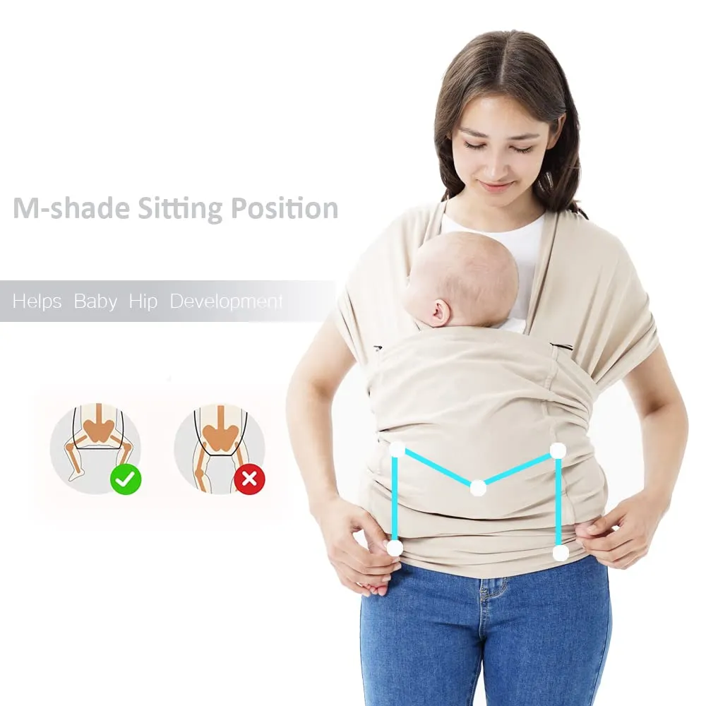 Baby wrap Carrier,Softness Organic Cotton,Breathable Adjustable Strap Baby Hold Carrier for Newborn Up to 40 lbs (Beige)
