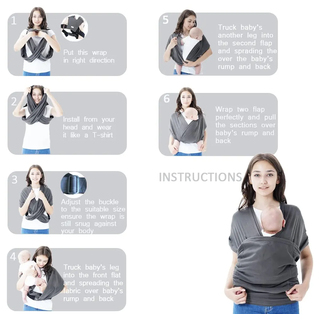 Baby wrap Carrier,Softness Organic Cotton,Breathable Adjustable Strap Baby Hold Carrier for Newborn Up to 40 lbs (Black)