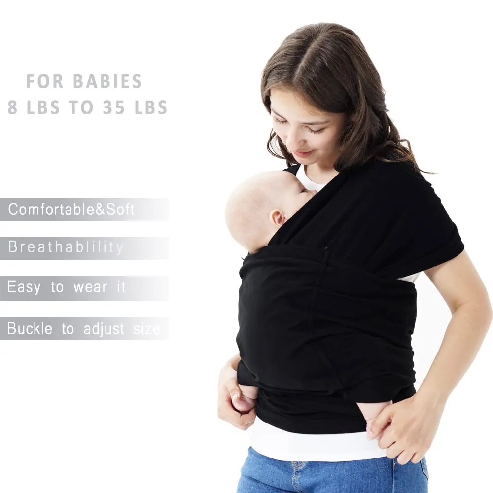 Baby wrap Carrier,Softness Organic Cotton,Breathable Adjustable Strap Baby Hold Carrier for Newborn Up to 40 lbs (Black)
