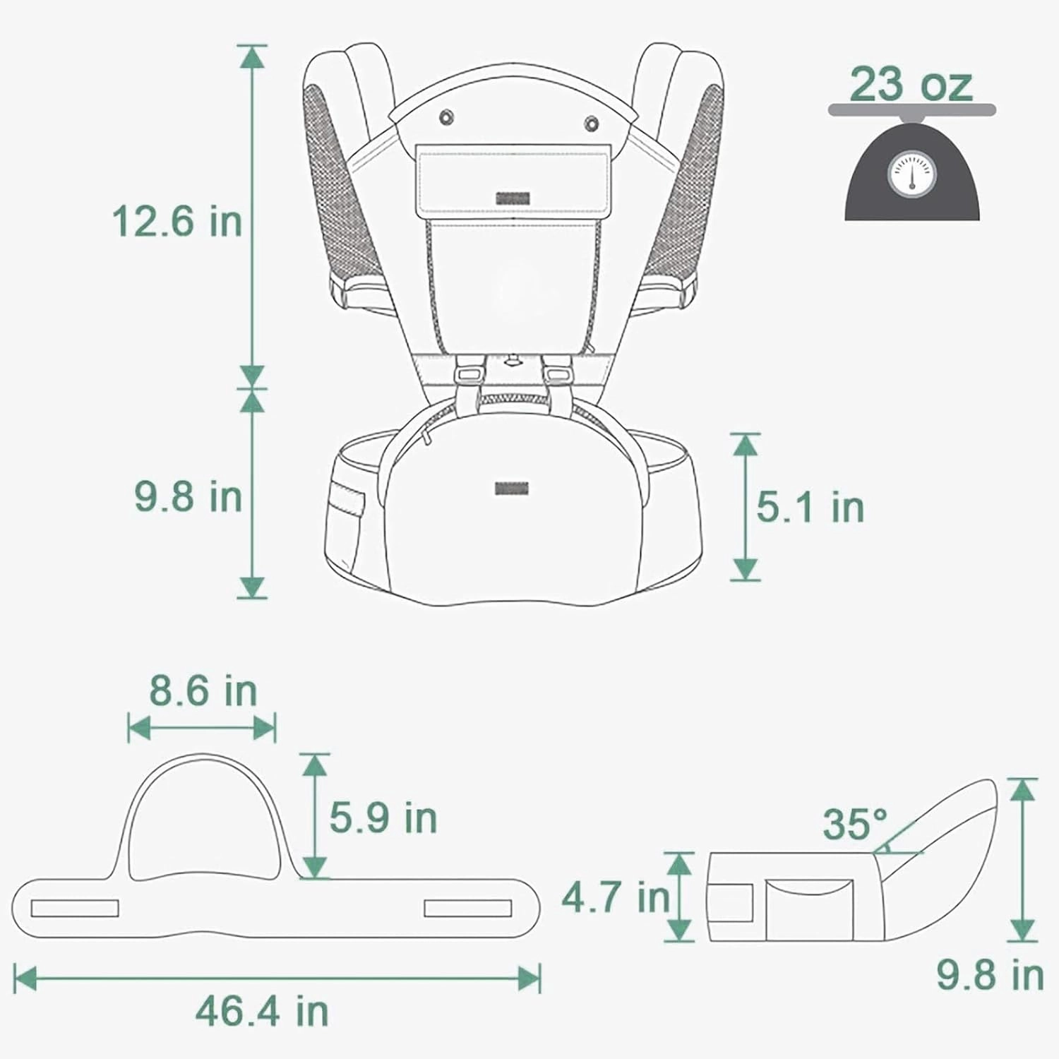 Baby Carrier, Ergonomic 6-in-1 Baby Carrier with Hip Seat for Newborn Infant Toddler, Adjustable Detachable Baby Holder Carrier for Dad Mom