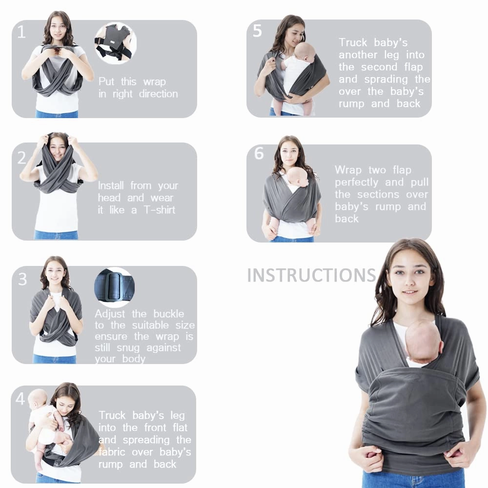 Baby wrap Carrier,Softness Organic Cotton,Breathable Adjustable Strap Baby Hold Carrier for Newborn Up to 40 lbs (Grey)