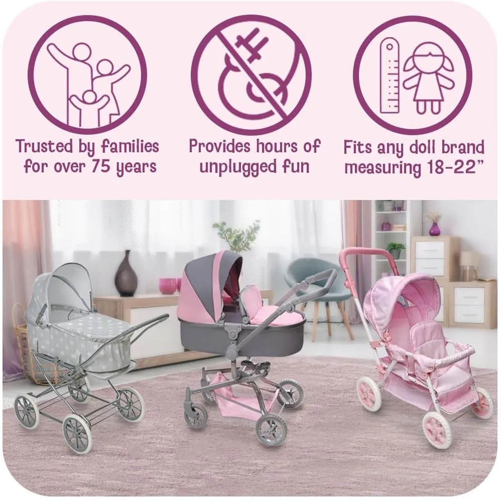Badger Basket English Style Doll Stroller – Fits 18 to 22-inch Dolls, Classic Pretend Play Toy with Adjustable Canopy