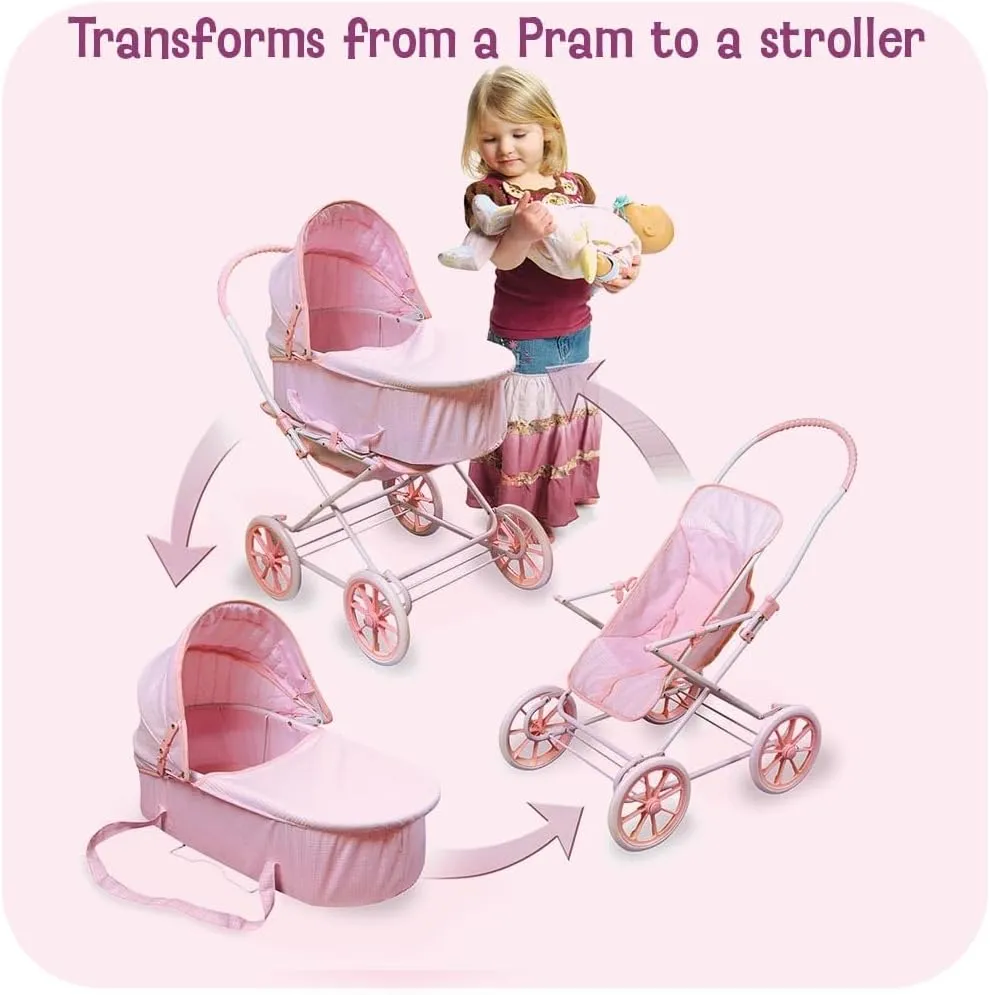 Badger Basket English Style Doll Stroller – Fits 18 to 22-inch Dolls, Classic Pretend Play Toy with Adjustable Canopy
