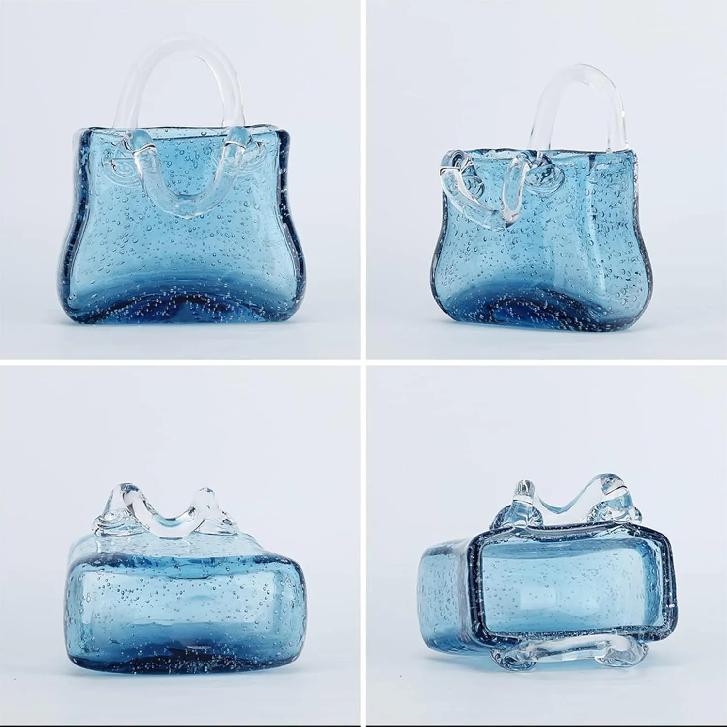 Bag Flower Vase, with Handles Bubble Purse Vase with Fish Bowl Handbag Glass Vase, Glass Vase for Home Décor,Living Room,Office,Garden,Wedding,Style2-Blue