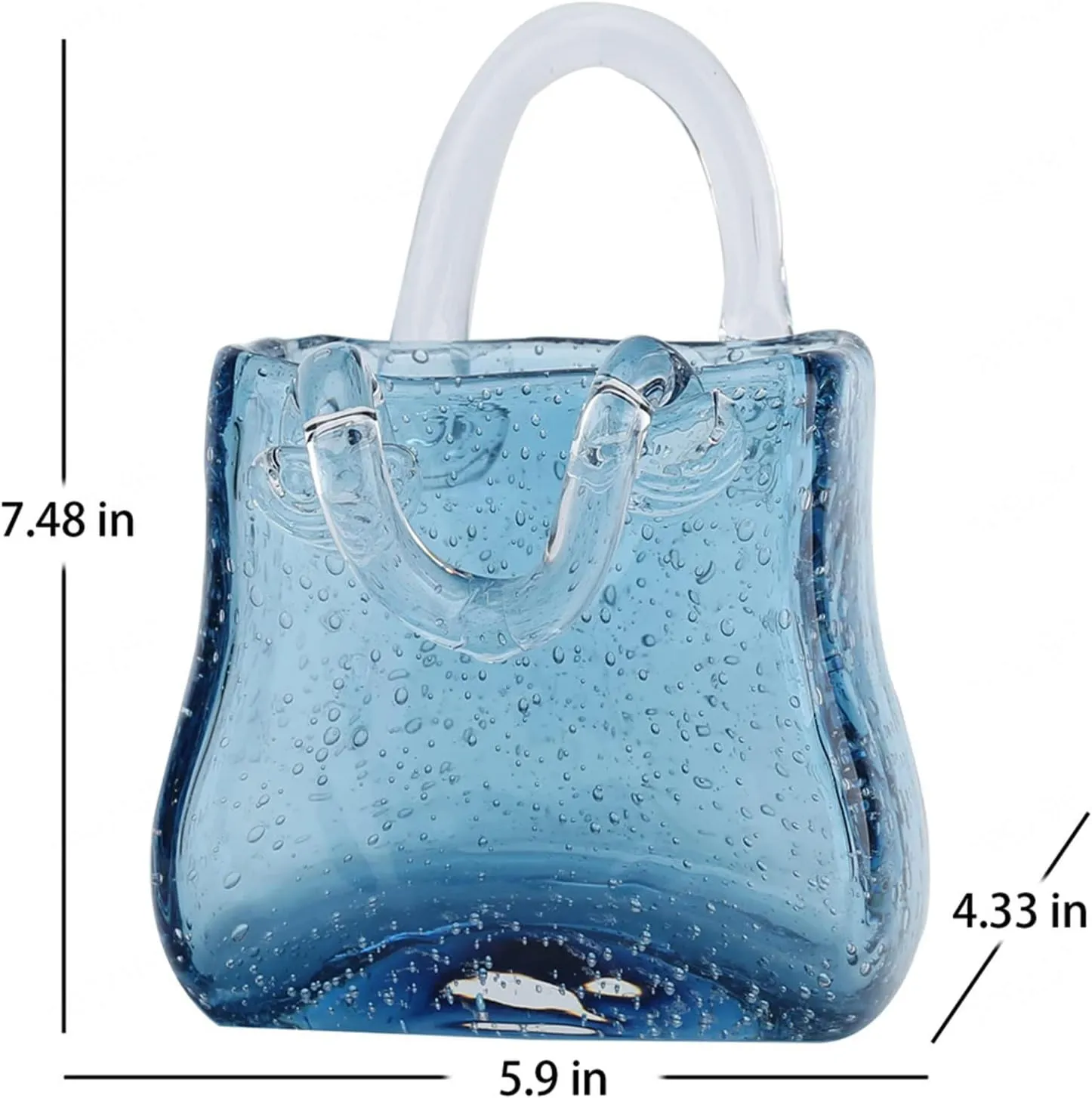 Bag Flower Vase, with Handles Bubble Purse Vase with Fish Bowl Handbag Glass Vase, Glass Vase for Home Décor,Living Room,Office,Garden,Wedding,Style2-Blue