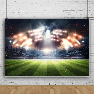 Baocicco 8x5ft Empty American Football Playground Stadium Backdrop Photography Background Stadium Spotlight Confettis Green Grassland Sport Field Shiny Lights Sports Polyester Photo Studio Props