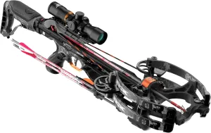 Barnett Raptor BCX Crossbow - Tactical Crossbow with Veil Tac Black Camo, Ultra Compact and Fast 425fps, Step Through Riser, Fold Down Palm Rest, Adjustable Butt Stock, Illuminated 2-7x36 Scope