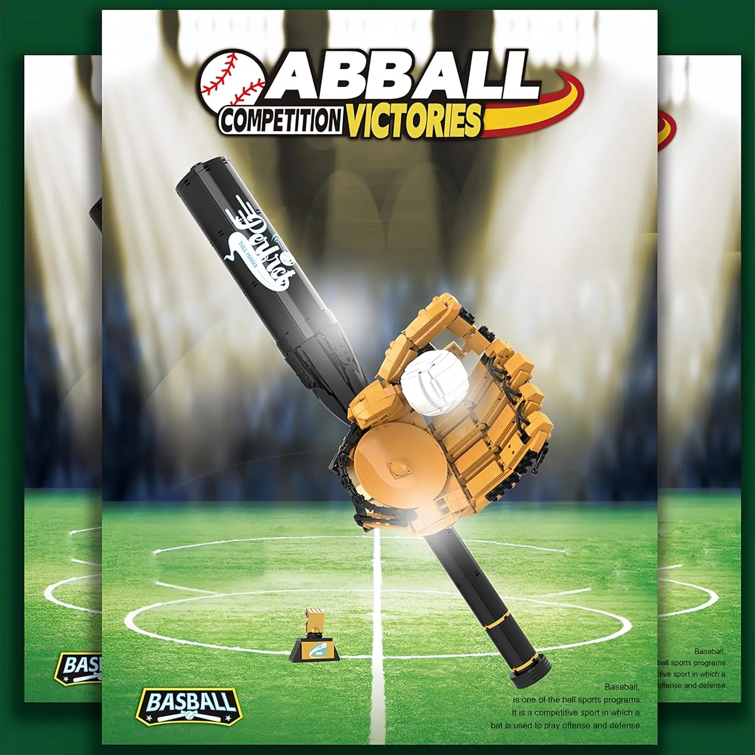 Baseball Building Blocks Kits, Baseball Bat & Baseball Gloves Model Toy Set, Bedroom Decorations, Stadium Creative Gifts for Sports Fans, 968 Pcs