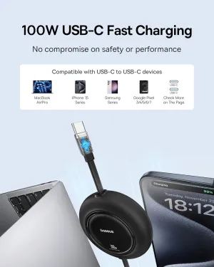Baseus USB C Cable, 100W 2-Pack 6.6ft Retractable USBC to USBC Fast Charging Cable, 7-Stage Length Preset Retractable Type C Cord for iPhone 16 15 Pro Plus Pro Max, MacBook, iPad Pro, Samsung S24/S23