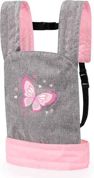 Bayer Design Dolls: Carrier Modern Design - Grey, Pink, Butterfly - Fits Dolls Up to 18', Kids Pretend Play, Padded & Adjustable Shoulder Straps, Integrated Seat, Accessory for -Plush Toys, Ages 3 