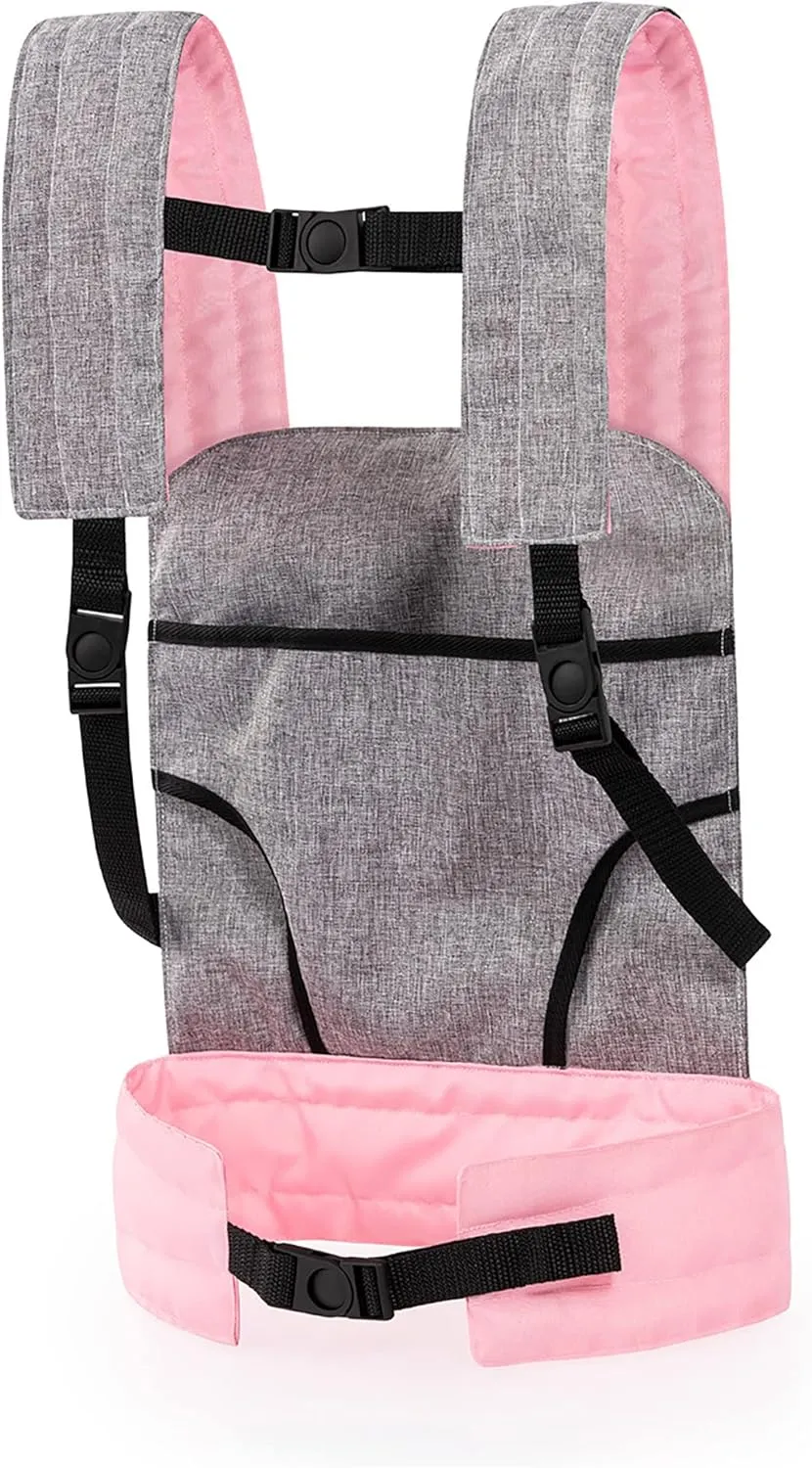 Bayer Design Dolls: Carrier Modern Design - Grey, Pink, Butterfly - Fits Dolls Up to 18', Kids Pretend Play, Padded & Adjustable Shoulder Straps, Integrated Seat, Accessory for -Plush Toys, Ages 3 