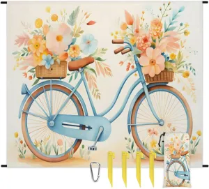 Beach Blanket, Cute Bicycle Sandproof Beach Mat, Waterproof Quick Drying Sand Free Mat with 4 x Ground Spikes for Outdoor Travel Camping Hiking, Bicycle Floral 68 x 59 in