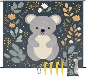 Beach Blanket, Cute Koala Sandproof Beach Mat, Waterproof Quick Drying Sand Free Mat with 4 x Ground Spikes for Outdoor Travel Camping Hiking, Koala 68 x 59 in