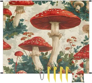 Beach Blanket, Cute Mushroom Sandproof Beach Mat, Waterproof Quick Drying Sand Free Mat with 4 x Ground Spikes for Outdoor Travel Camping Hiking, Tropical Mushroom 68 x 59 in