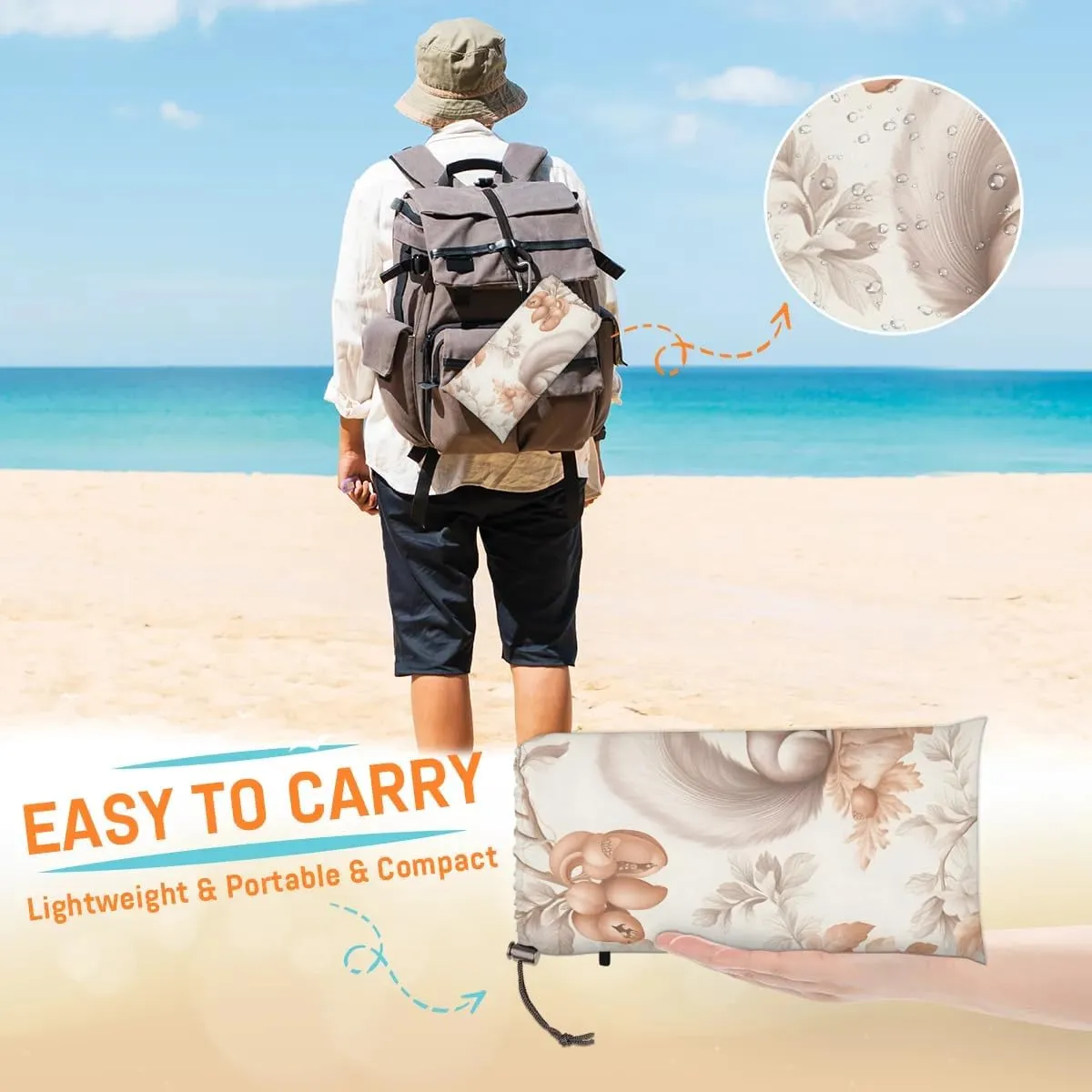 Beach Blanket, Cute Squirrel Sandproof Beach Mat, Waterproof Quick Drying Sand Free Mat with 4 x Ground Spikes for Outdoor Travel Camping Hiking, Squirrel 68 x 59 in