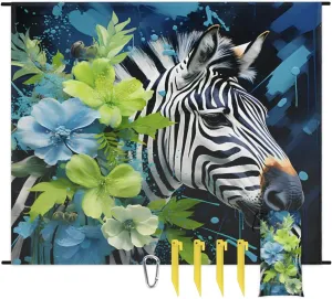 Beach Blanket, Cute Zebra Sandproof Beach Mat, Waterproof Quick Drying Sand Free Mat with 4 x Ground Spikes for Outdoor Travel Camping Hiking, Summer Flower Zebra 68 x 59 in