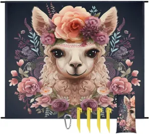 Beach Blanket, Funny Alpaca Sandproof Beach Mat, Waterproof Quick Drying Sand Free Mat with 4 x Ground Spikes for Outdoor Travel Camping Hiking, Alpaca Flower Cute Llama Rose 68 x 59 in