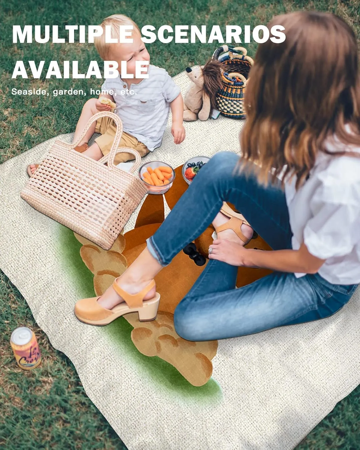 Beach Blanket, Groundhog Day Welcome Spring Cute Cotton Linen Background Beach Mat 83"x79" Large Picnic Blanket,Sandproof Waterproof Outdoor Beach Blankets for Travel Camping Hiking Beach Vacation