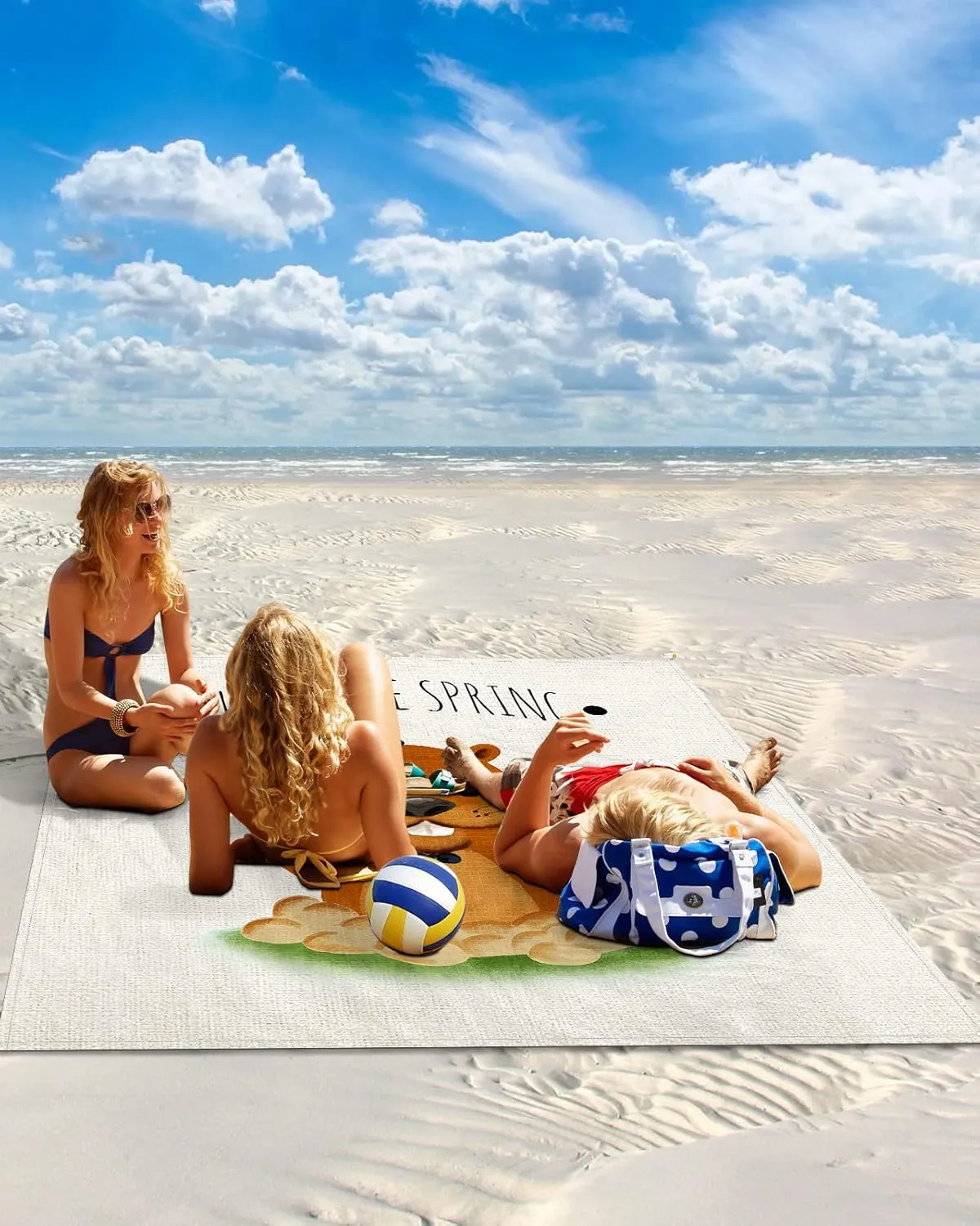 Beach Blanket, Groundhog Day Welcome Spring Cute Cotton Linen Background Beach Mat 83"x79" Large Picnic Blanket,Sandproof Waterproof Outdoor Beach Blankets for Travel Camping Hiking Beach Vacation