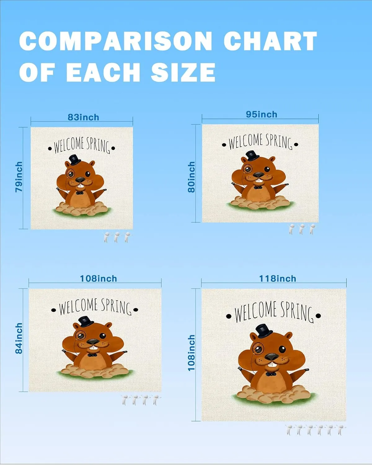 Beach Blanket, Groundhog Day Welcome Spring Cute Cotton Linen Background Beach Mat 83"x79" Large Picnic Blanket,Sandproof Waterproof Outdoor Beach Blankets for Travel Camping Hiking Beach Vacation