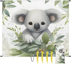 Beach Blanket, Koala Sandproof Beach Mat, Waterproof Quick Drying Sand Free Mat with 4 x Ground Spikes for Outdoor Travel Camping Hiking, Cute Koala 68 x 59 in