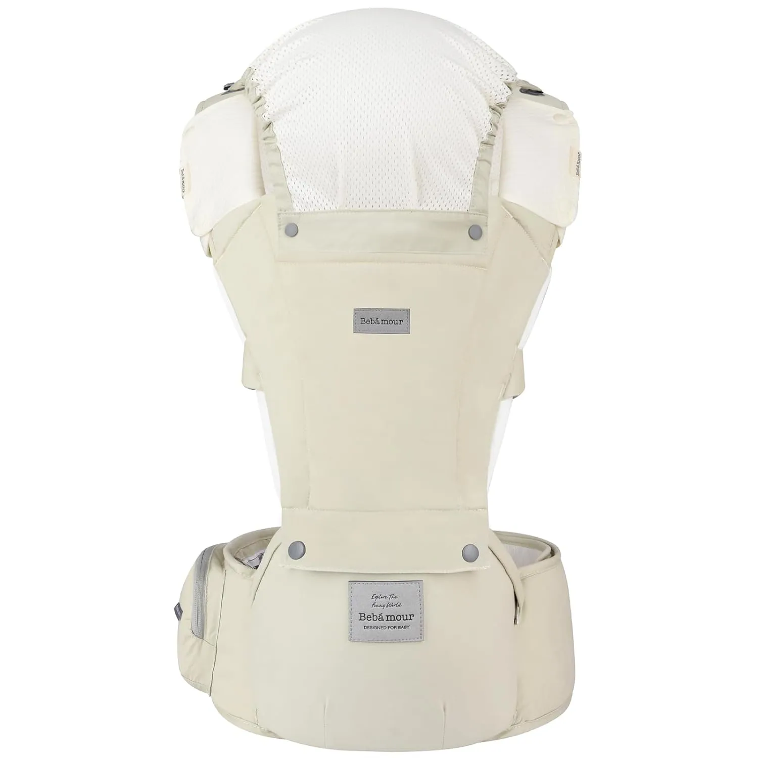 Bebamour Baby Carrier Safety-Certified Hip Seat Baby Carrier Newborn to Toddler Baby Hipseat 0-36Months with Head Hood, 3 PCS Teething Pads, Waist Extender & Storage Bag (Khaki)