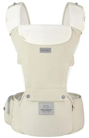 Bebamour Baby Carrier Safety-Certified Hip Seat Baby Carrier Newborn to Toddler Baby Hipseat 0-36Months with Head Hood, 3 PCS Teething Pads, Waist Extender & Storage Bag (Khaki)