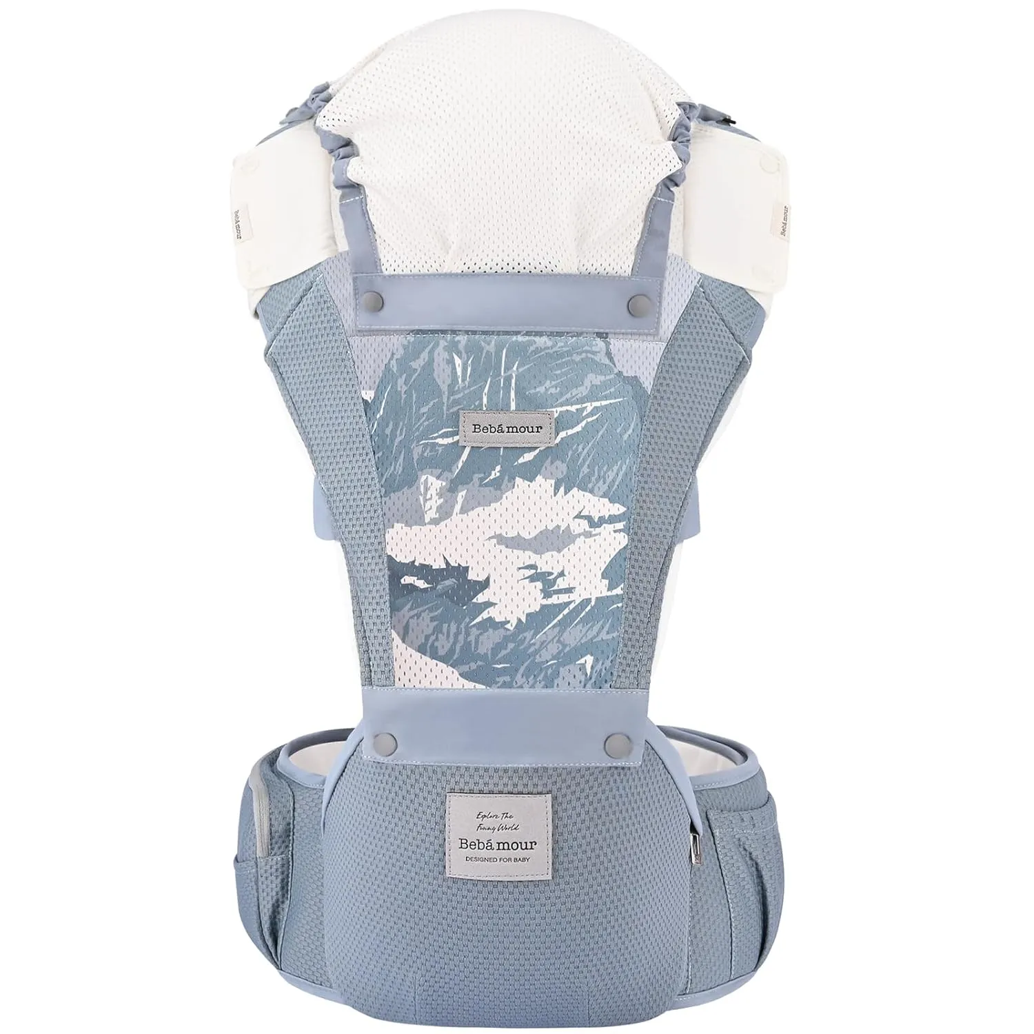 Bebamour Baby Carrier Safety-Certified Hip Seat Baby Carrier Newborn to Toddler Baby Hipseat 0-36Months with Head Hood, 3 PCS Teething Pads, Waist Extender & Storage Bag,Blue