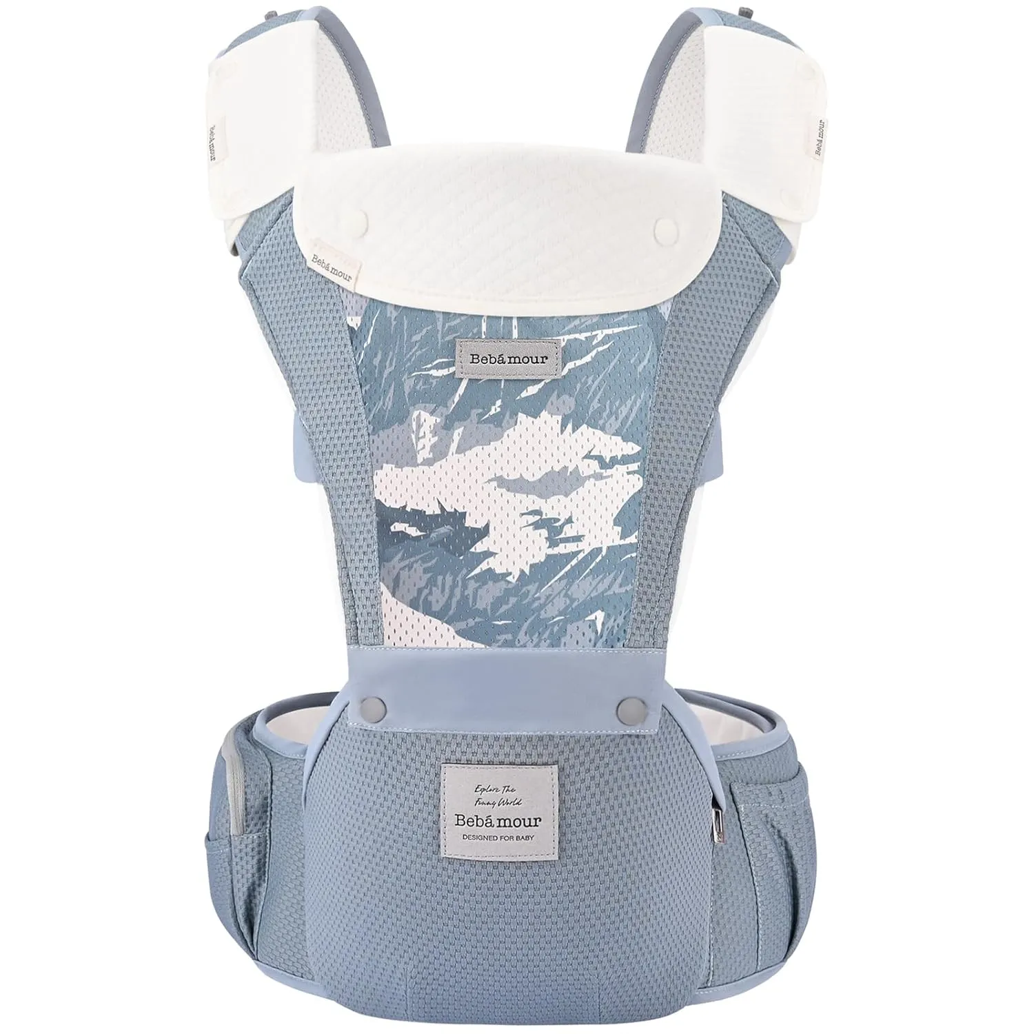 Bebamour Baby Carrier Safety-Certified Hip Seat Baby Carrier Newborn to Toddler Baby Hipseat 0-36Months with Head Hood, 3 PCS Teething Pads, Waist Extender & Storage Bag,Blue