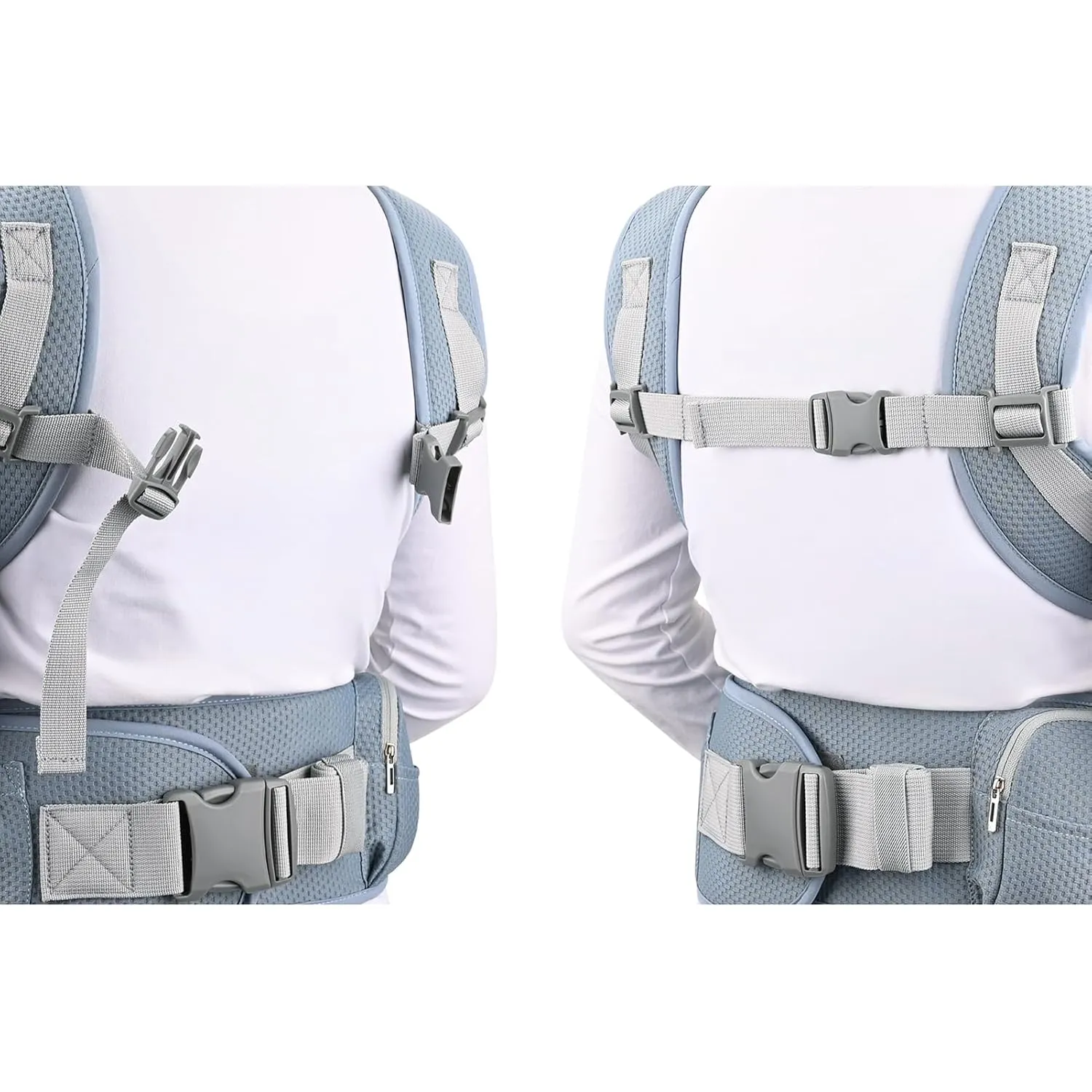 Bebamour Baby Carrier Safety-Certified Hip Seat Baby Carrier Newborn to Toddler Baby Hipseat 0-36Months with Head Hood, 3 PCS Teething Pads, Waist Extender & Storage Bag,Blue