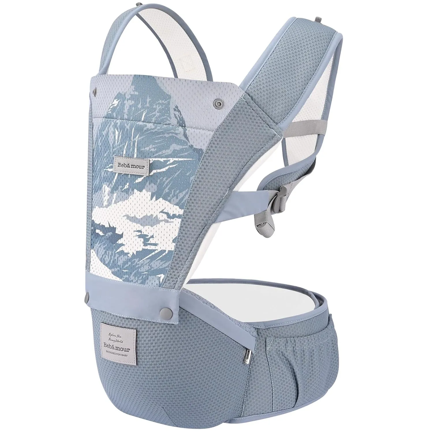 Bebamour Baby Carrier Safety-Certified Hip Seat Baby Carrier Newborn to Toddler Baby Hipseat 0-36Months with Head Hood, 3 PCS Teething Pads, Waist Extender & Storage Bag,Blue