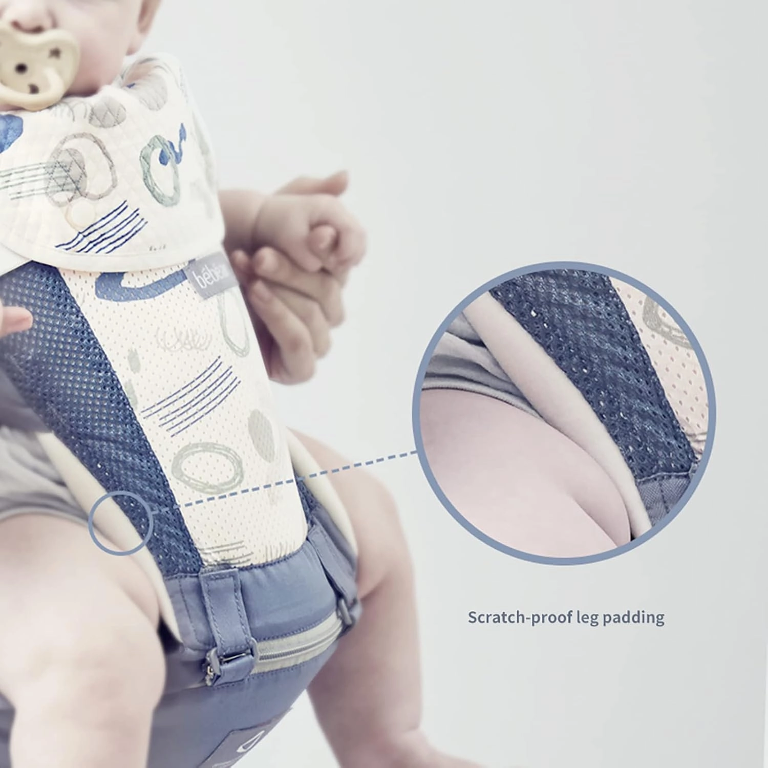 Bebamour Baby Carrier Newborn to Toddler-2 in 1 Hip Seat & Carrier Front and Back Carry with Head Hood & 3 Pieces Teething Pads& Waist Extenders & Storage Bag 0-36 Months (New Grey)