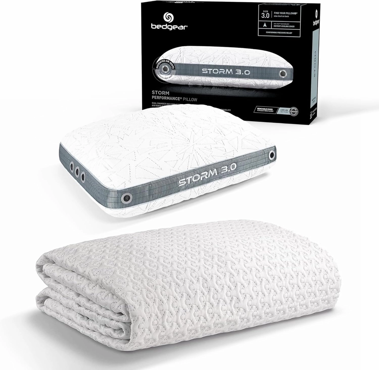 Bedgear Storm Performance Pillow 3.0 & Ver-Tex Cooling King Mattress Protector Bundle – Instant-Cooling, Breathable Comfort, Waterproof Protection, Adjustable Base Friendly, Hypoallergenic, Washable