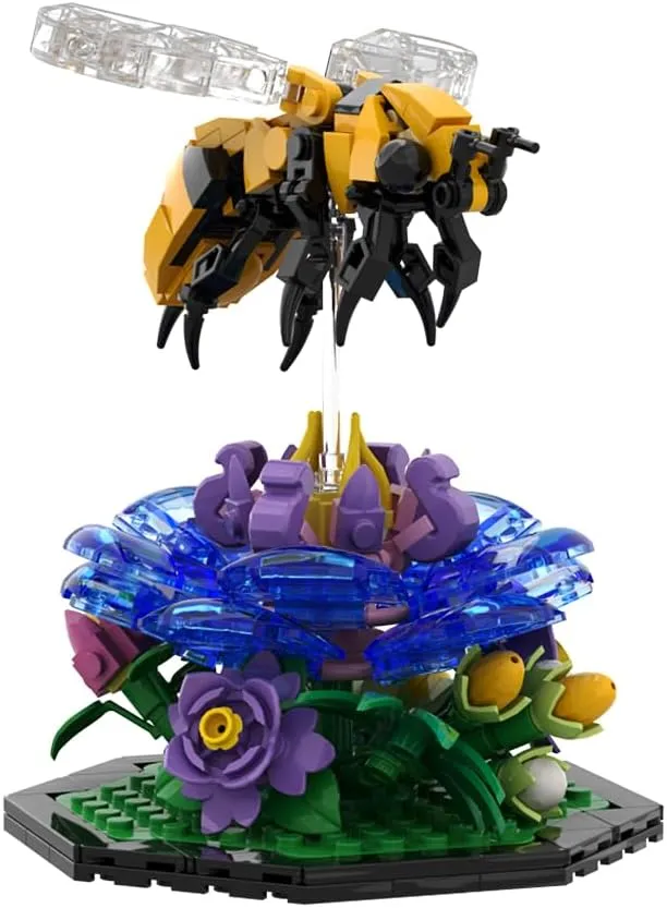 Bee and Flower Building Blocks, Insect with Flower Building Block Sets, Mini Bricks Artificial Flower Blocks Stacking Toys, Creative Bee Model Construction, Gift for Valentine's Day, 278PCS