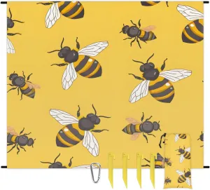 Bee Beach Blanket, Sandproof Beach Mat, 68 x 59 Waterproof Quick Drying Sand Free Mat with 4 x Ground Spikes for Outdoor Travel Camping Hiking, Cute Bee