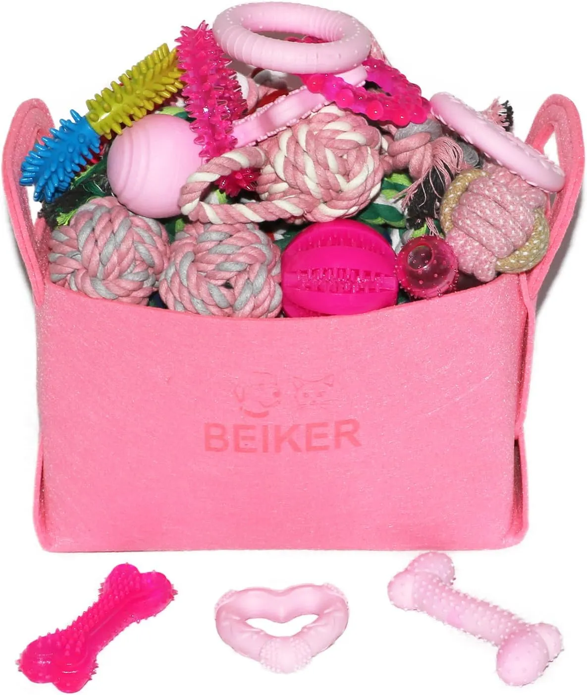 Beiker 20 Pack Pink Puppy Chew Toys - Dog Teething Toys for Puppies, Puppy Toys Toothbrush with Durable Ropes, Soft Dogs Toy Bundle for Small Dogs, Cute Interactive Dog Balls for Chewers