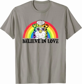 Believe In Love Distressed Rainbow Cutie Furby T-Shirt