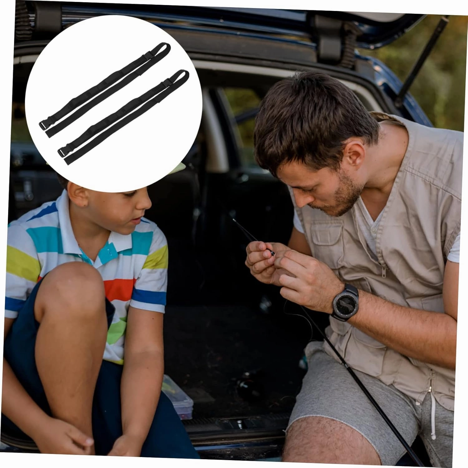 BESPORTBLE 2sets Portable Fishing Rod Holder Telescopic Rod Car Mount Sturdy Vehicle Fishing Carrier Strap 2pcs*2