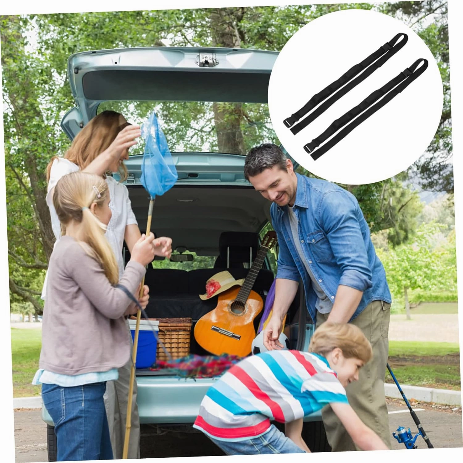 BESPORTBLE 2sets Portable Fishing Rod Holder Telescopic Rod Car Mount Sturdy Vehicle Fishing Carrier Strap 2pcs*2