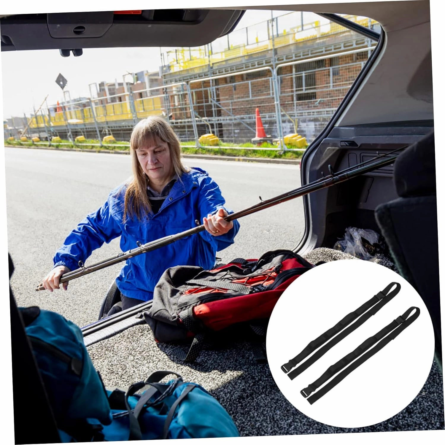BESPORTBLE 2sets Portable Fishing Rod Holder Telescopic Rod Car Mount Sturdy Vehicle Fishing Carrier Strap 2pcs*2
