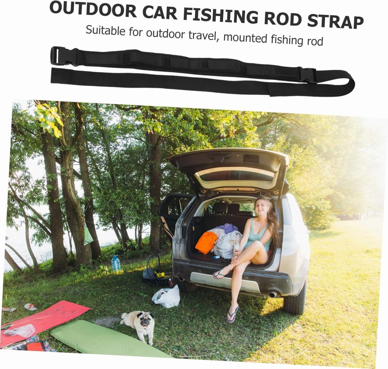 BESPORTBLE 2sets Portable Fishing Rod Holder Telescopic Rod Car Mount Sturdy Vehicle Fishing Carrier Strap 2pcs*2