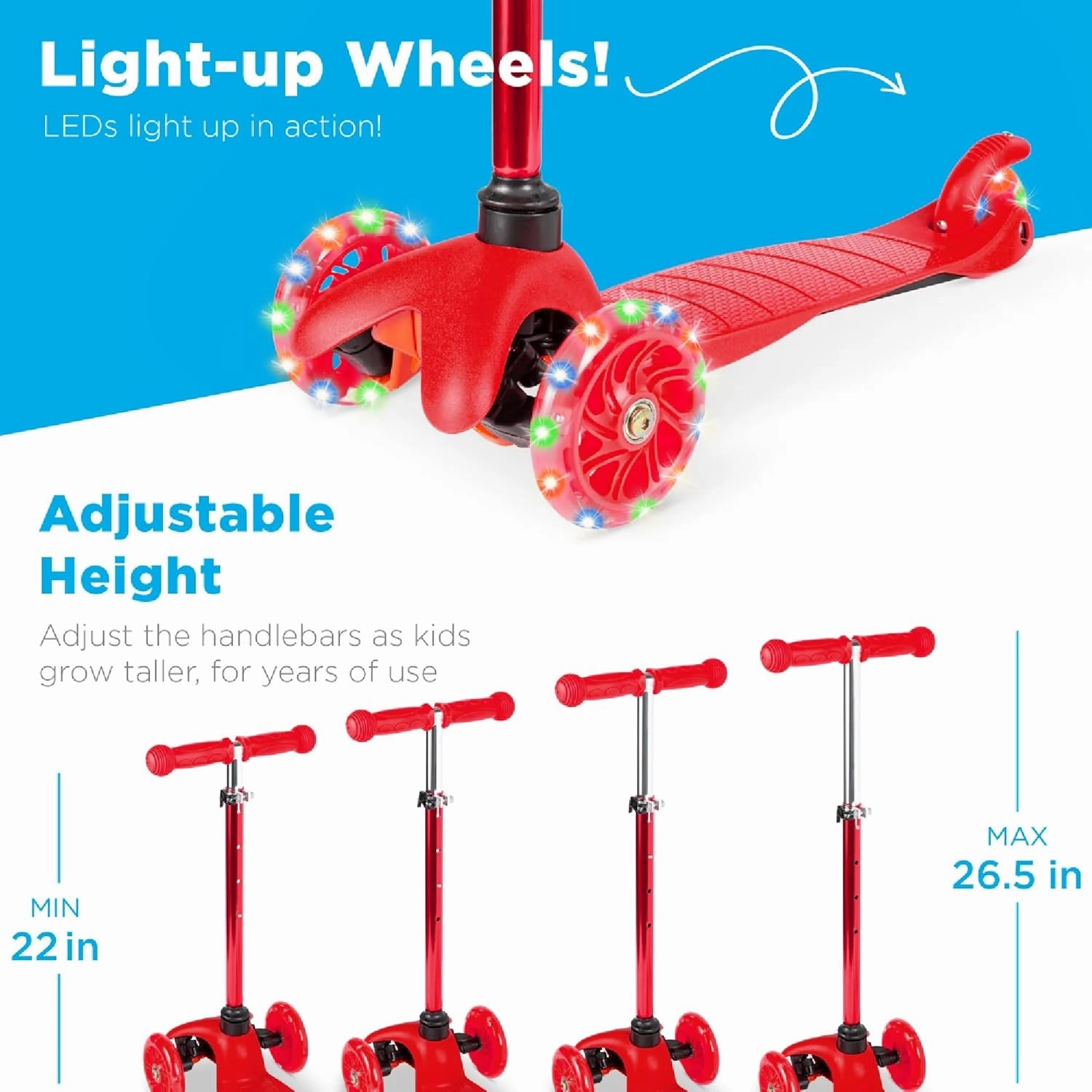 Best Choice Products Kids Mini Kick Scooter Toy w/ Light-Up Wheels, Height Adjustable T-Bar, Foot Break - Red