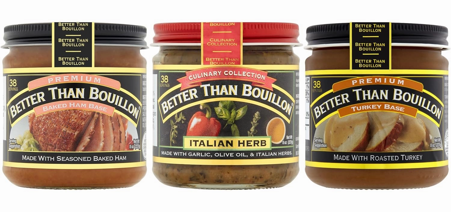 Better Than Bouillon Base Variety Pack, 1 Premium Baked Ham Base, 1 Culinary Collection Italian Herb Base, 1 Premium Turkey Base, 8 Ounce Jars (Pack of 3)