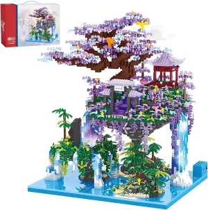 Big Bonsai Cherry Blossom Tree Building Blocks Set,Chinese Architecture Micro Blocks Sets with LED Lights,4574PCS Tree House Building Kit with Box for Adults