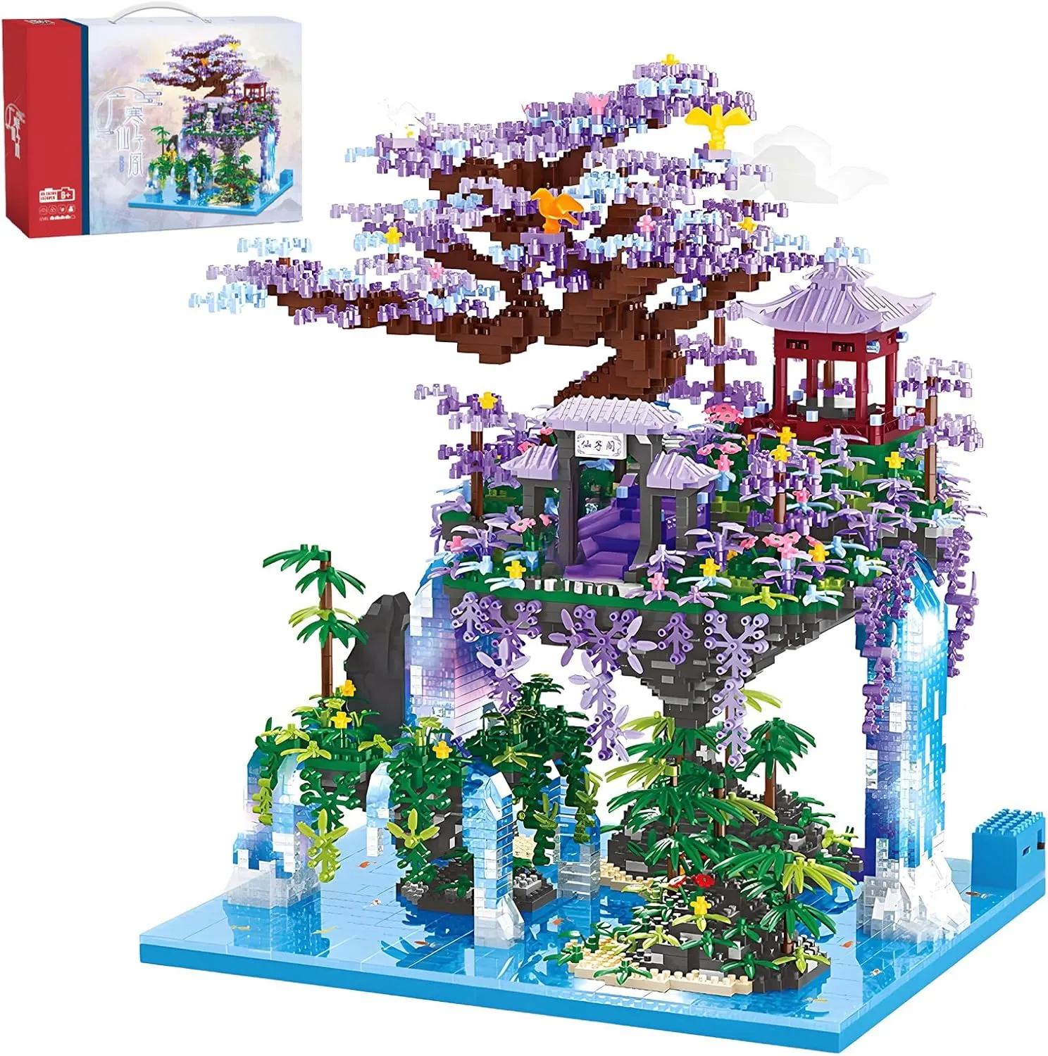 Big Bonsai Cherry Blossom Tree Building Blocks Set,Chinese Architecture Micro Blocks Sets with LED Lights,4574PCS Tree House Building Kit with Box for Adults