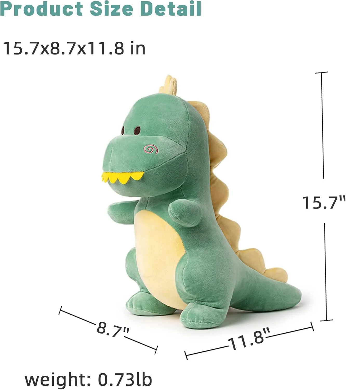 Big Dinosaur Plush Toy, 15.7" Soft Dinosaur Plushie, Cute Dino Stuffed Animal for Boys, Girls, Baby, Kids, Green