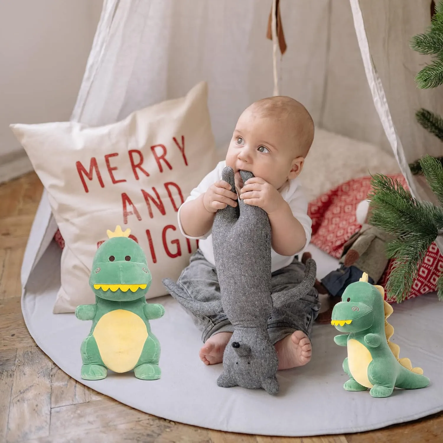 Big Dinosaur Plush Toy, 15.7" Soft Dinosaur Plushie, Cute Dino Stuffed Animal for Boys, Girls, Baby, Kids, Green