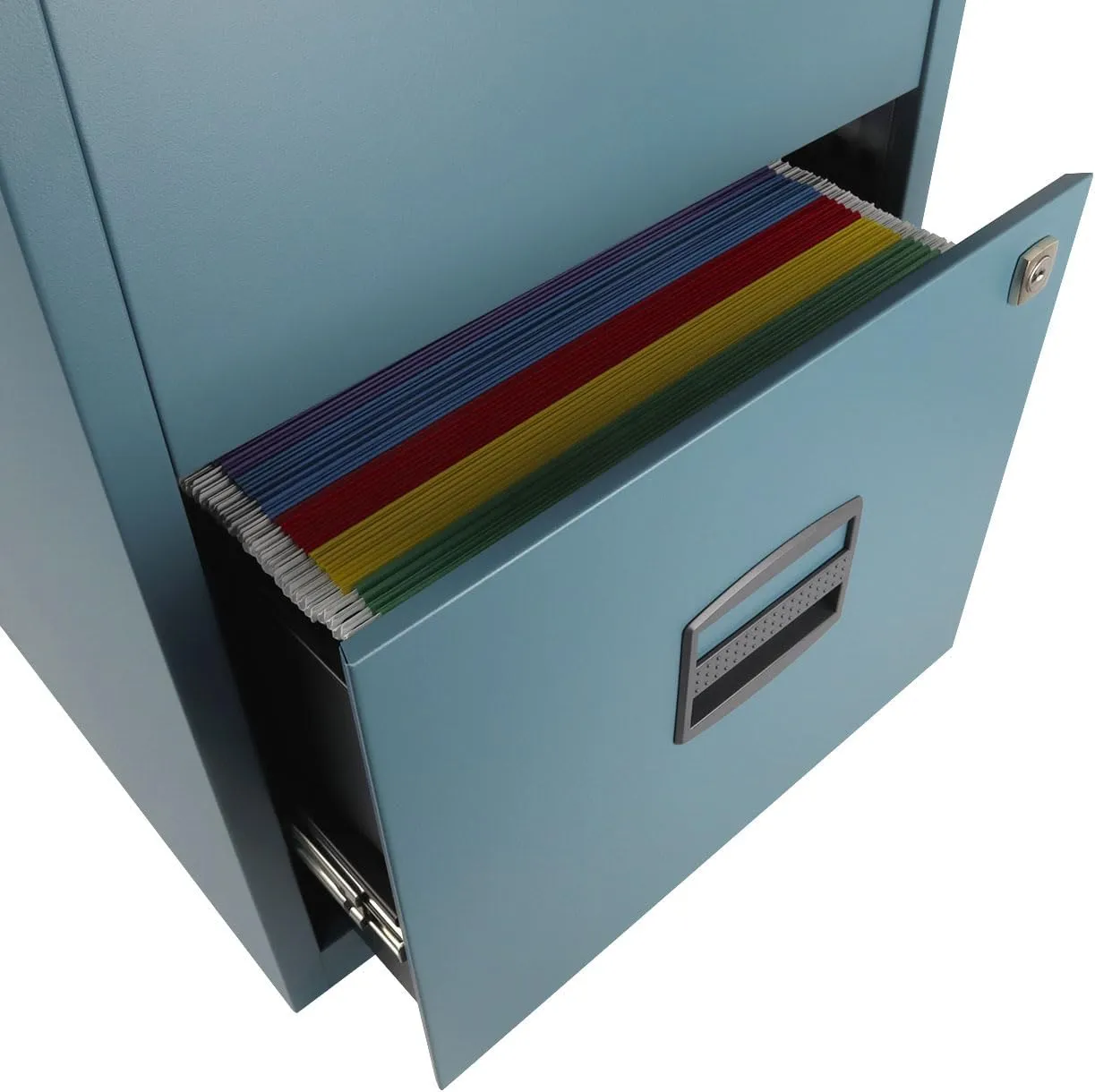 Bisley 2-Drawer Home File Cabinet - Doulton Blue, 2 Hanging File Drawers, Powder-Coated Steel, Sturdy Pull Handles, Locking Drawers