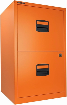Bisley 2-Drawer Home File Cabinet Orange, 2 Hanging File Drawers, Powder-Coated Steel, Sturdy Pull Handles, Locking Drawers
